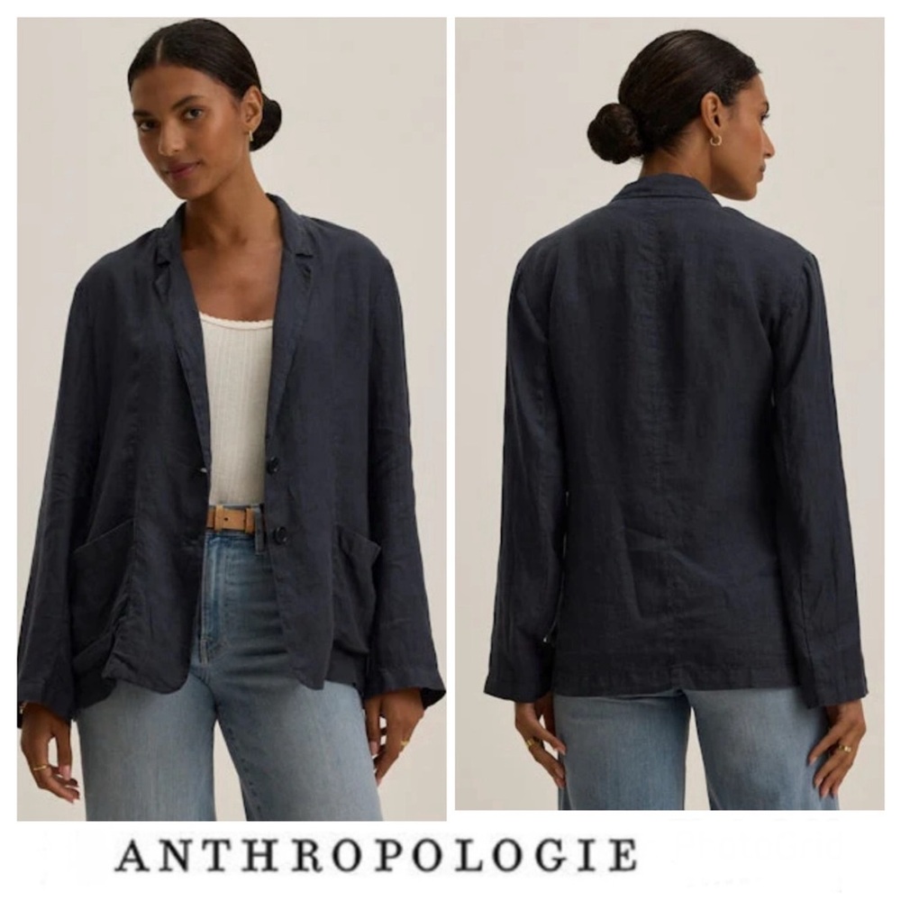 ANTHROPOLOGIE Velvet by Graham & Spencer Iman Gray Woven Linen Blazer Sz M NWT